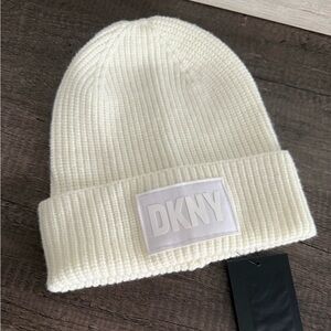 DKNY Cream Ribbed Beanie
